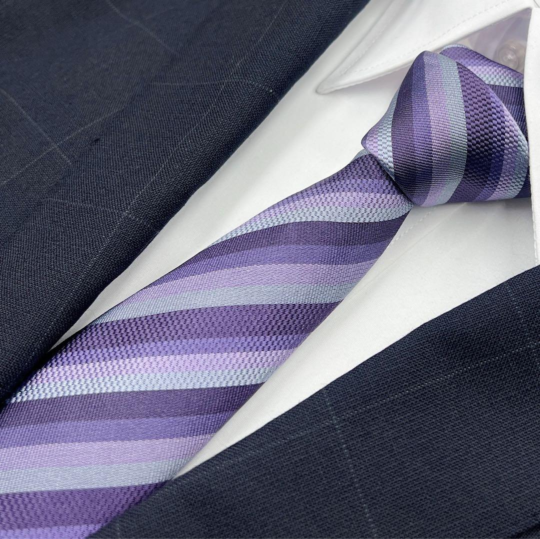 ハイブランド】ルイヴィトン ネクタイ レジメンタル 紫 高級シルク
