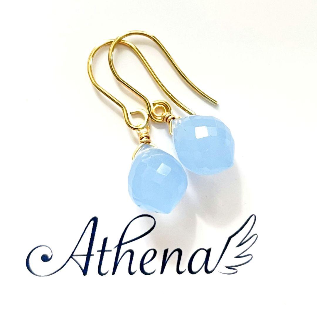 天然石ブルーカルセドニー14Kgfピアス - メルカリ