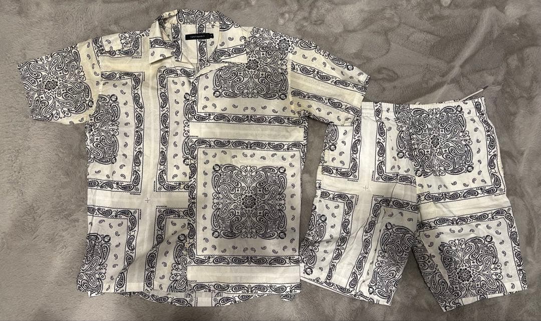 1piu1uguale3 バンダナ半袖シャツ&ショートパンツ ショートパンツ メンズ ハーフパンツ ペイズリー バンダナ柄 夏 春 膝