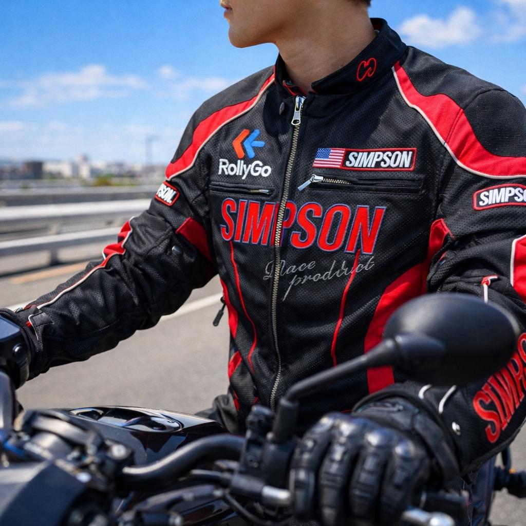 【なかむー】シンプソン メッシュ ライダースジャケット プロテクター 黒 SIMPSON NSM-2202 ライダース メッシュジャケット 春夏モデル