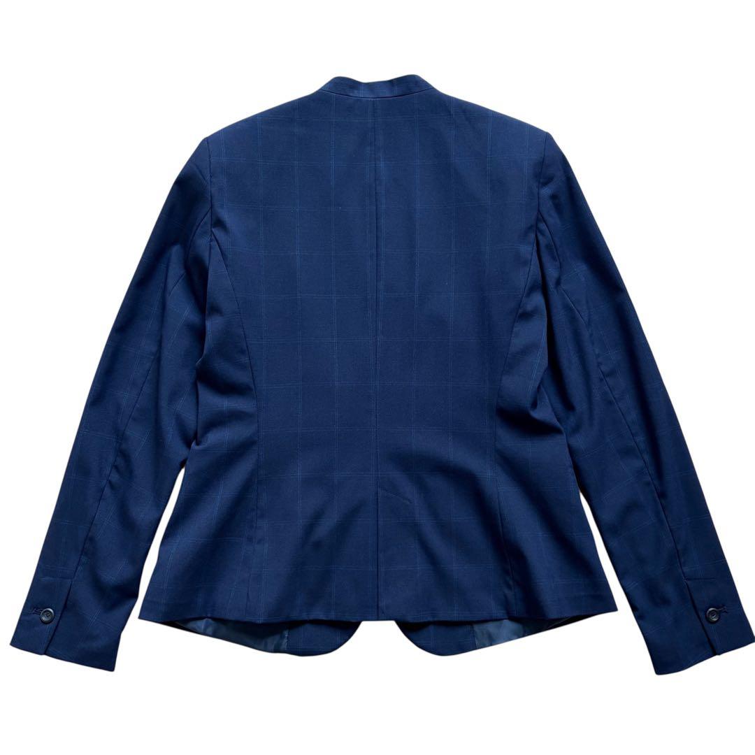 ZARA パンツスーツ ノーカラー チェック ネイビー セットアップ 40