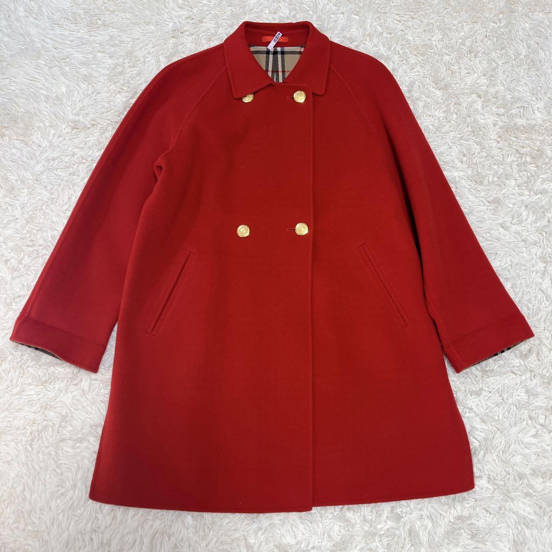 《希少色》バーバリー ピーコート チェック 金ボタン ダブルフェイス カシミヤ混