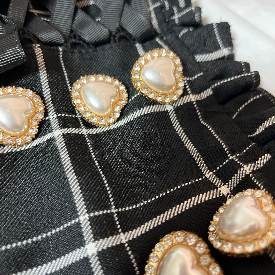 LIZLISA風 レースアップサスペンダー付きスカパン ブラックチェック