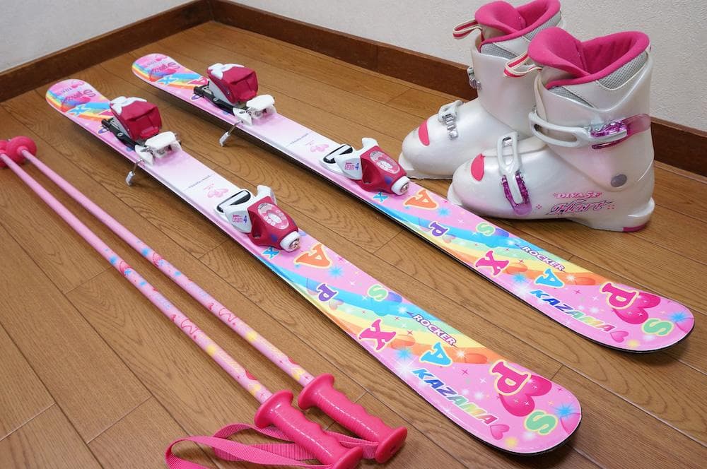 メンテ済 106cm 靴21cm KAZAMA スキーセット (120) 人気 KAZAMA カザマ SPAX 120 ジュニア スキー 4点 セット 即乗り