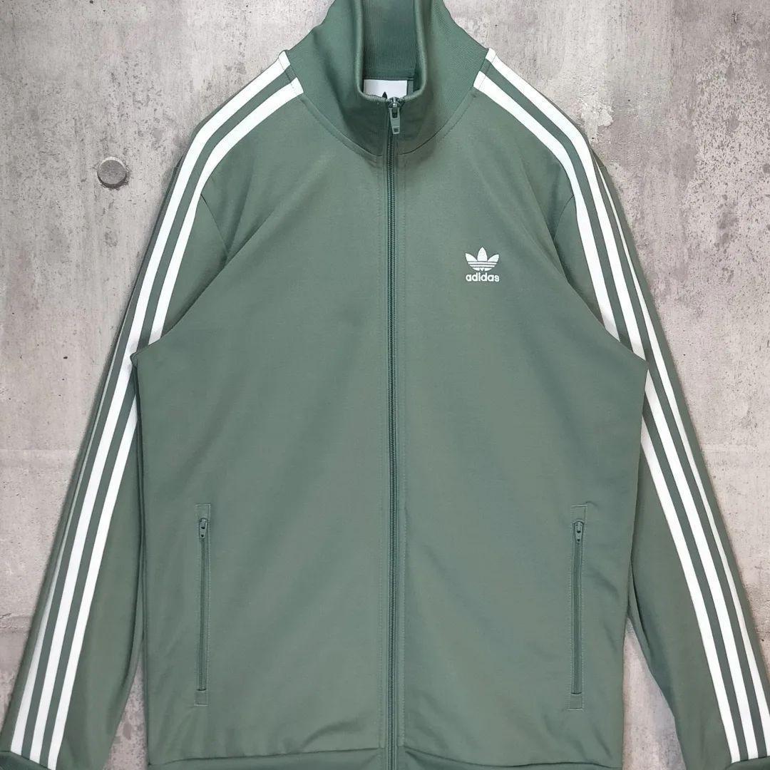希少 XL くすみグリーン adidas アディダス トラックジャケット 緑 白