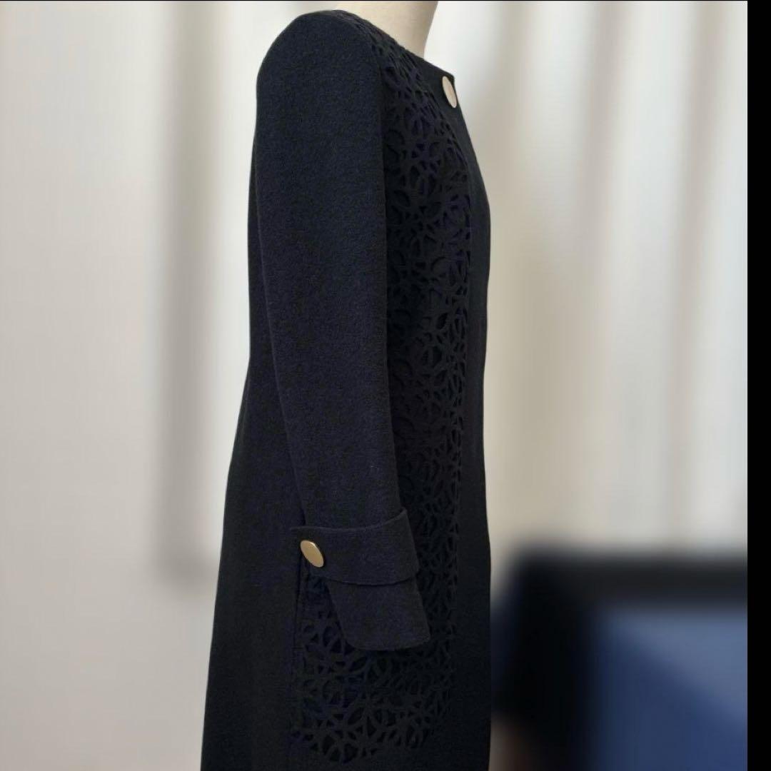 エポカ✨ノーカラー ダブルフェイス ロングコート 黒 38 カットワーク