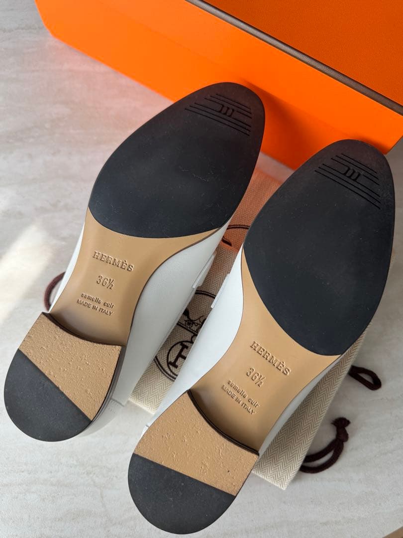 HERMES エルメス モカシンパリ 36.5 ホワイト ローズゴールド金具