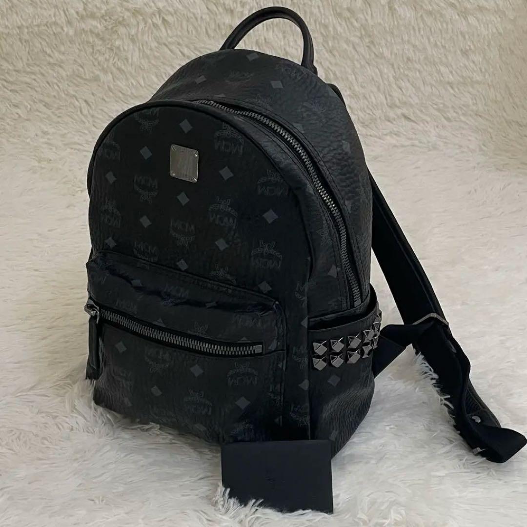 美品 MCM バックパック リュック ヴィセトス スタッズ レザー ブラック