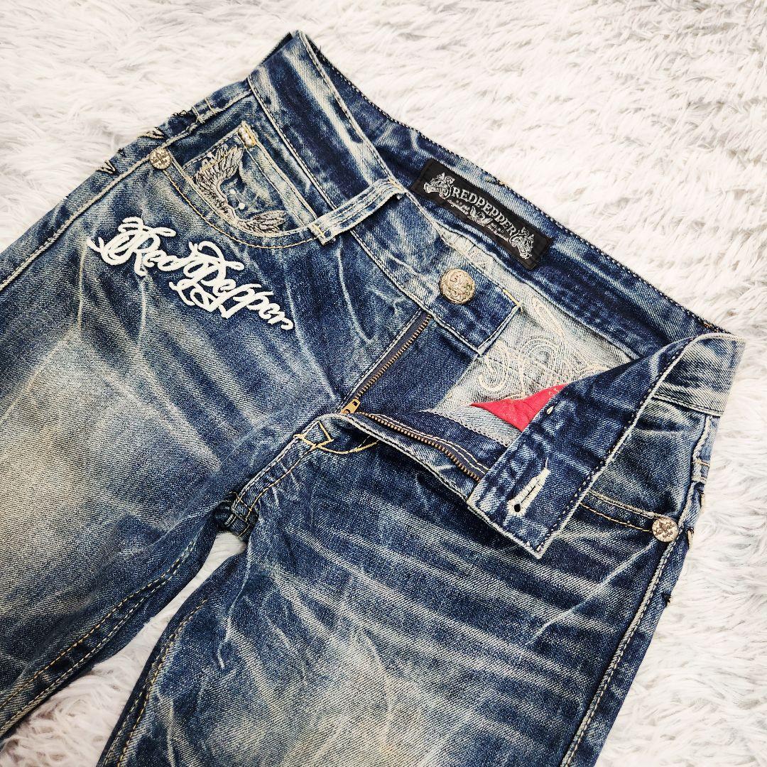 RED PEPPER 刺繍 微フレア デニム ウィング 羽 Y2K 平成 ギャル - メルカリ