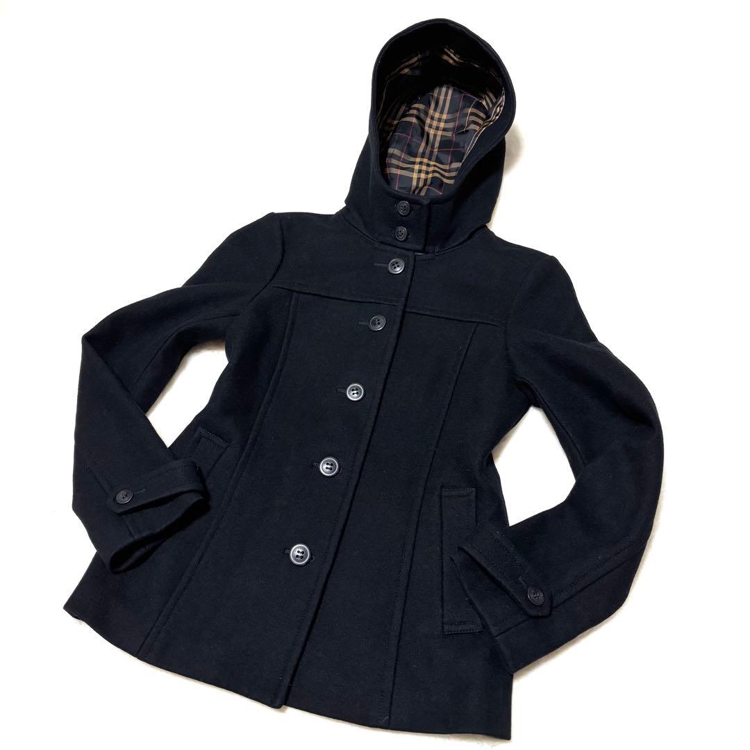 良品】バーバリー ブルーレーベル コート フード付 裏地チェック 40