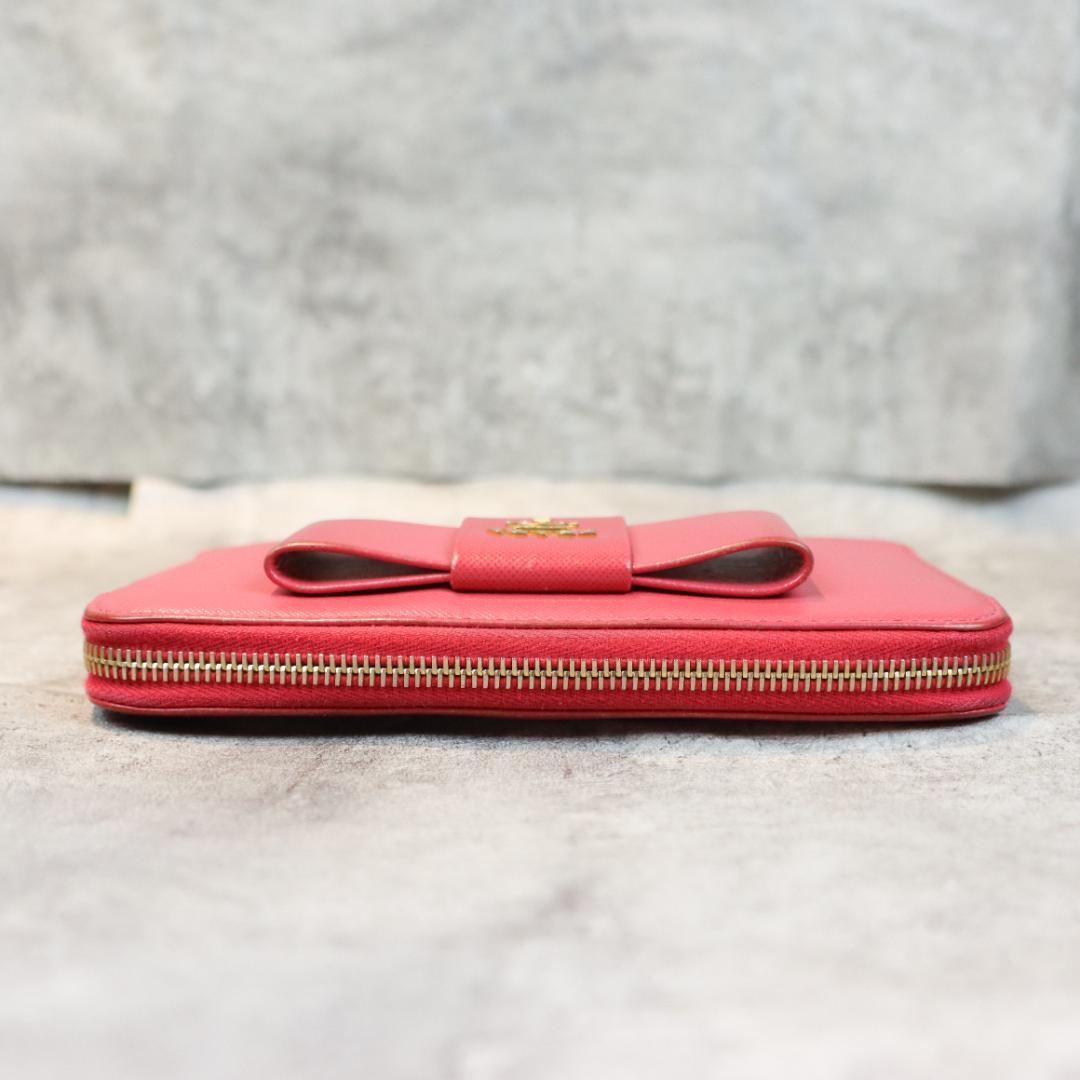 PRADA プラダ サフィアーノ リボン ラウンドファスナー 長財布 ピンク