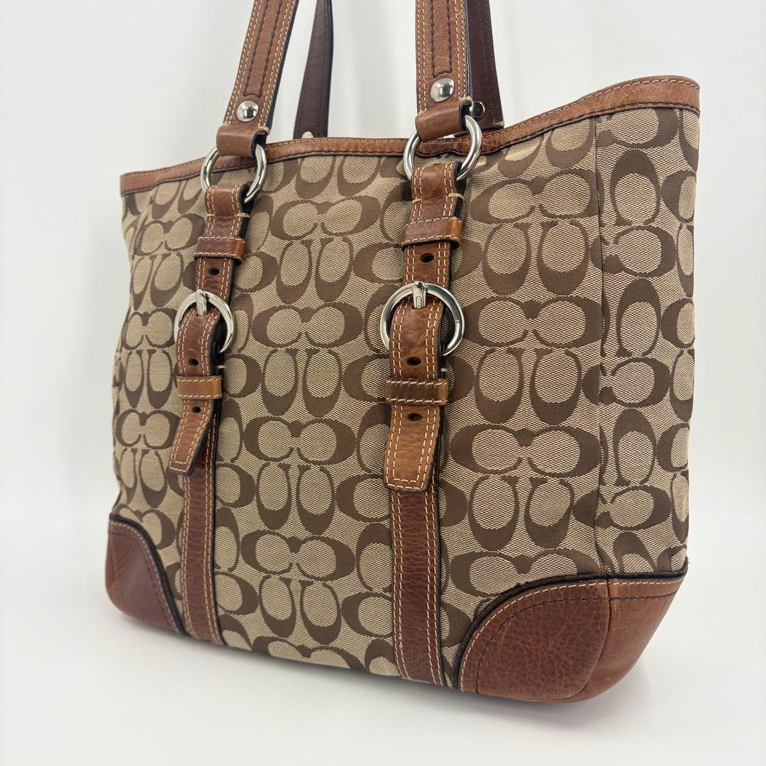 COACH コーチ シグネチャー トートバッグ 茶 キャンバス レザー　842 COACH (コーチ) シグネチャー キャンバス レザー トートバッグ