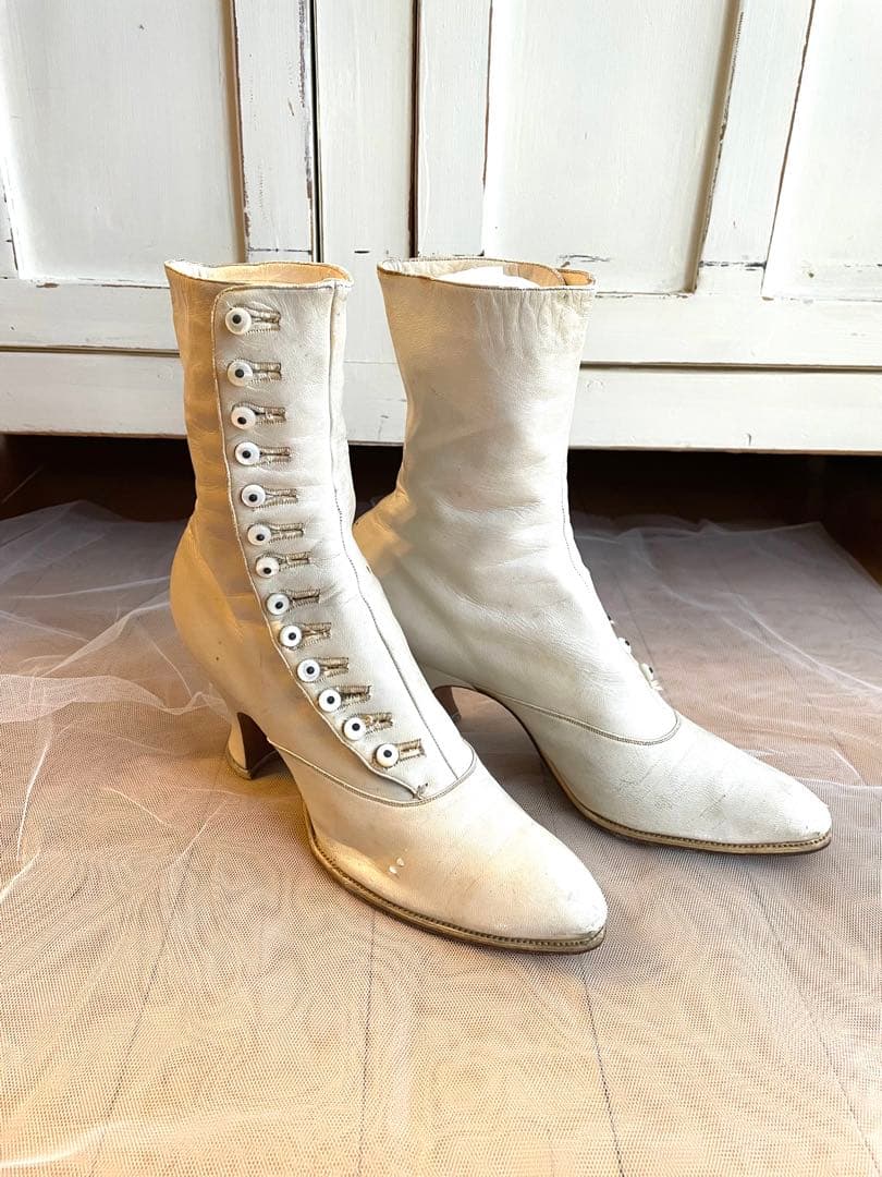 希少 フランスアンティーク ボタンアップブーツ ヴィクトリアン レザー