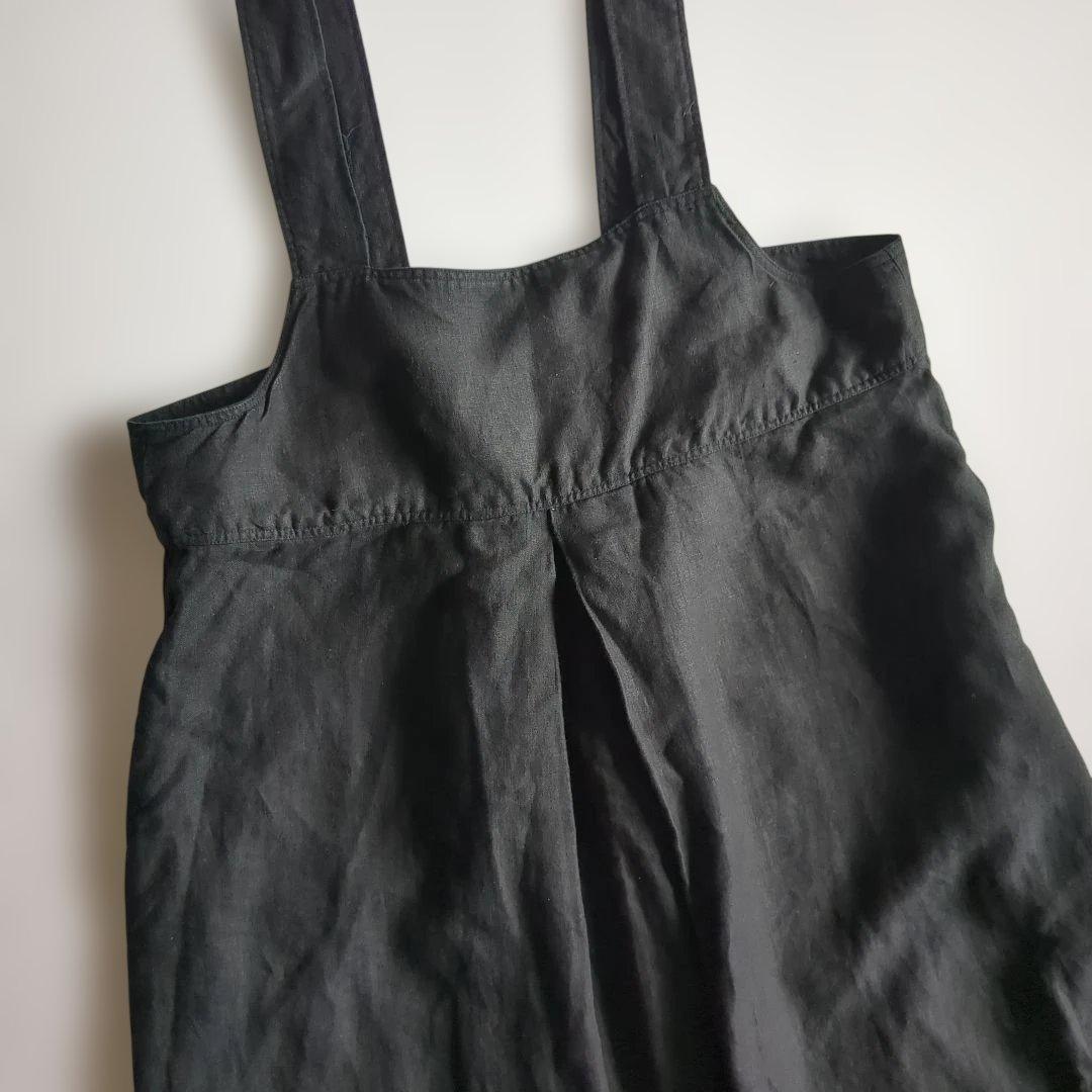 ネストローブ リネンボックス吊りワンピース マキシ丈 麻100% ブラック