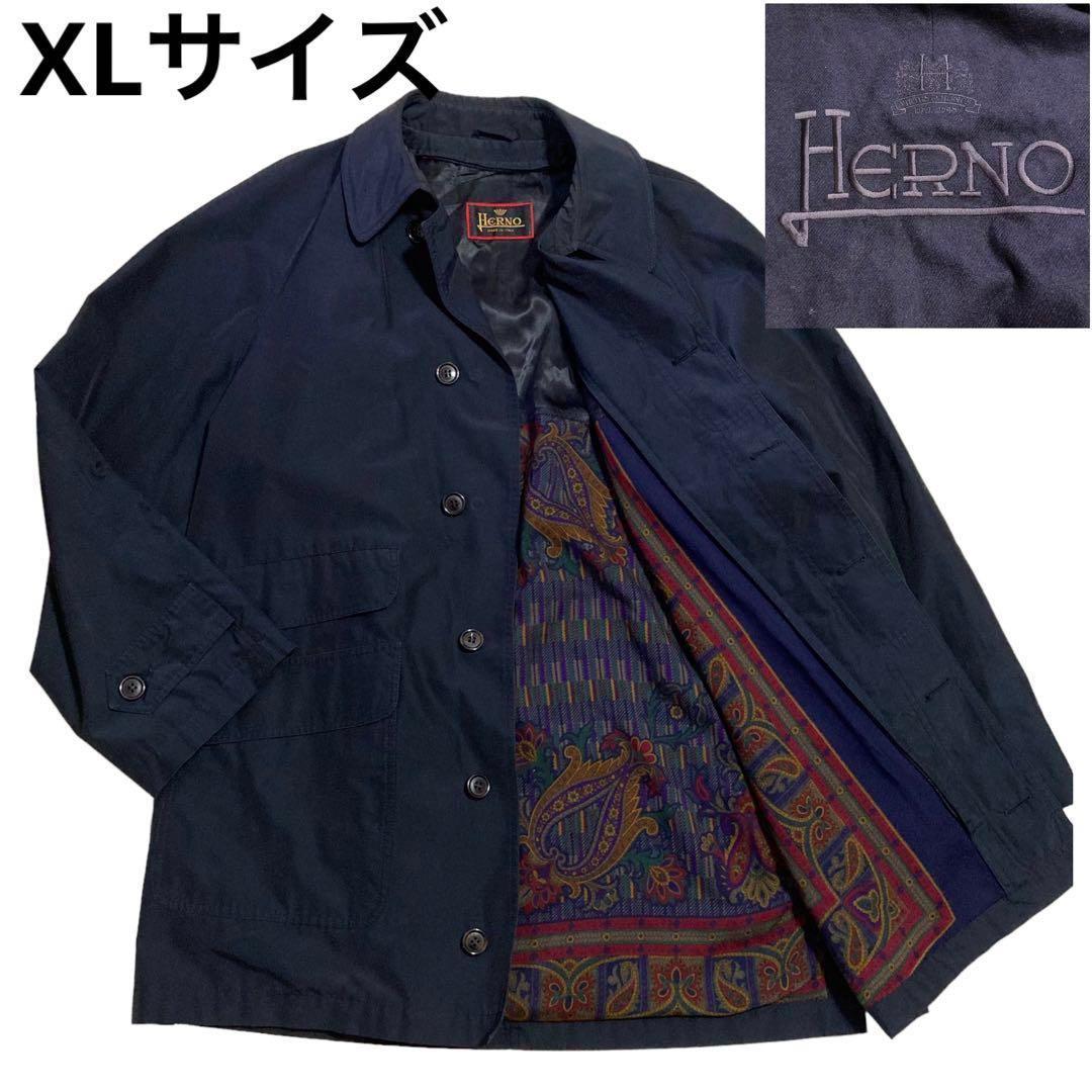 ヘルノ　ステンカラーコート　ペイズリー柄　デカロゴ　2way　ライナー　黒　XL ヘルノ ステンカラーコート メンズ SIZE 52 (XL) Herno – Rehello by