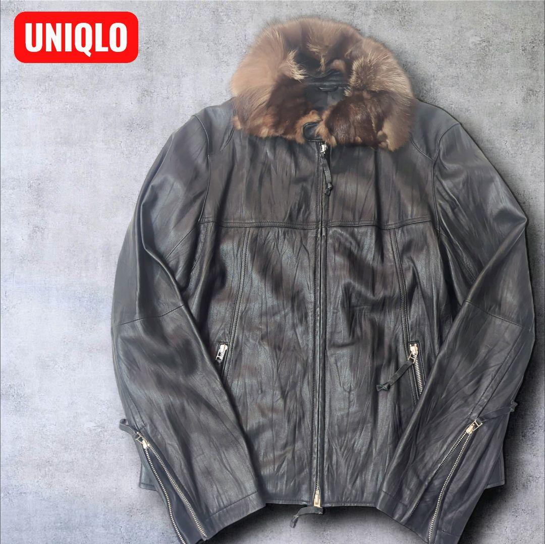 00's OLD UNIQLO オールド ユニクロ ラムレザー ジャケット XL ✨レア✨オールドユニクロ Lサイズ 黒 レザージャケット ラムレザー