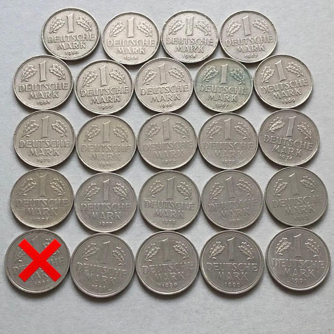 2311.【ドイツ】1マルク硬貨 マーク(J) 年号別23枚セット - メルカリ