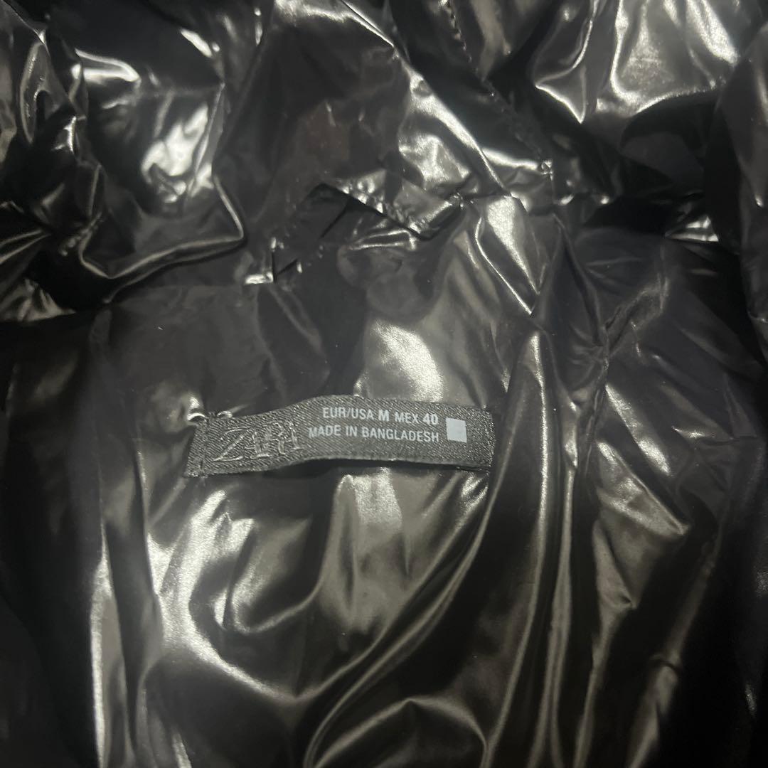 ZARA 光沢 ダウンジャケット ブラック 2025年モデル - メルカリ