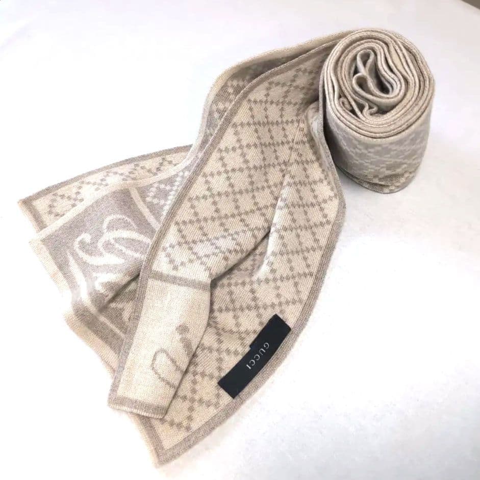 グッチ マフラー 180×24.5cm ウール100% ライトベージュ13A