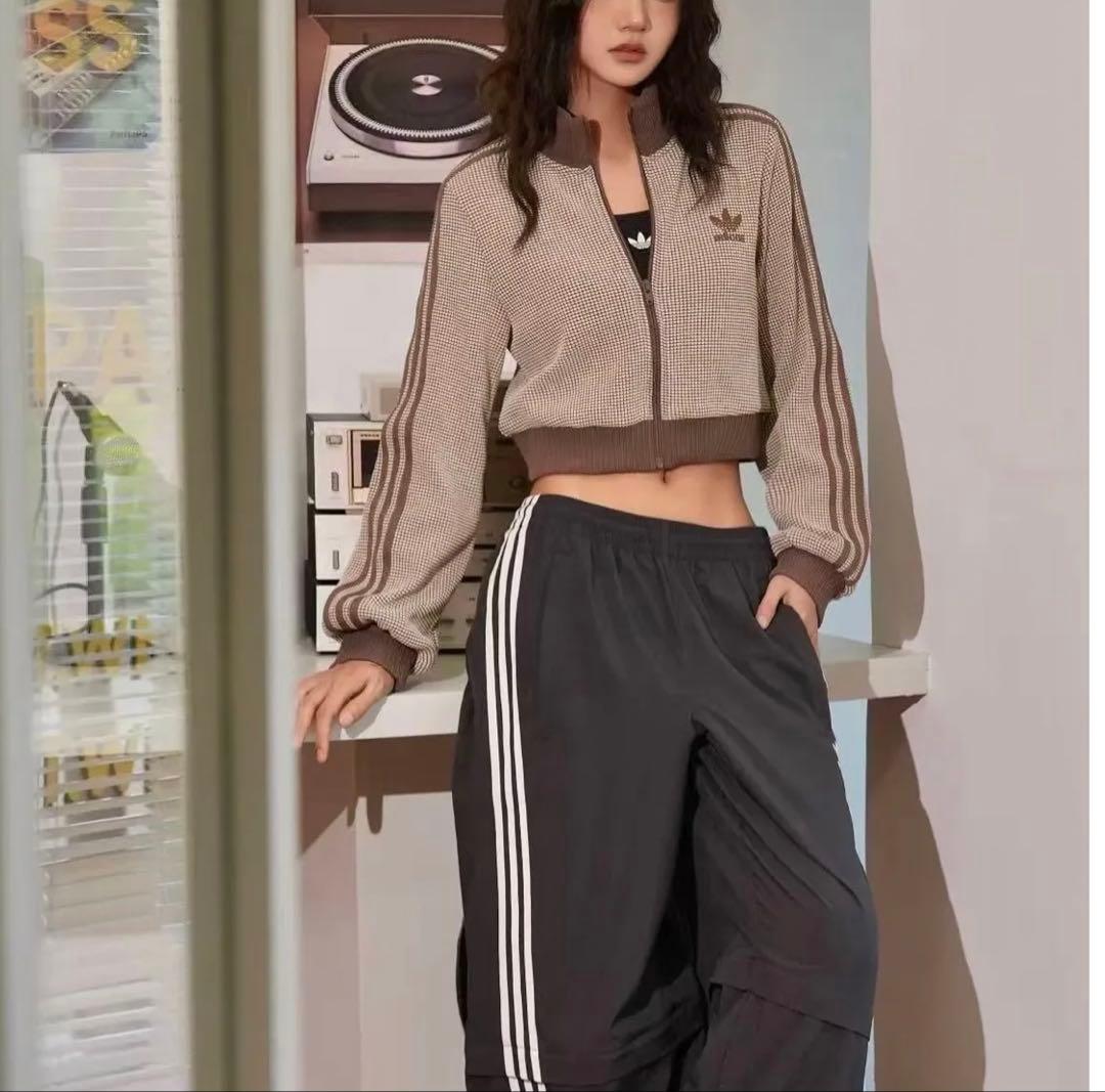 adidas クロップ トラック トップジャージワッフルニット Lサイズ