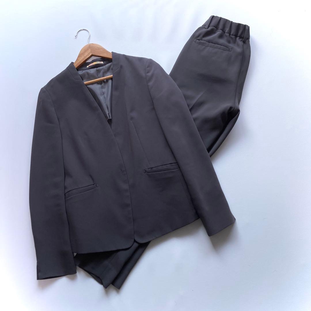 オリヒカライム パンツスーツセットアップ 洗える ストレッチ グレー系