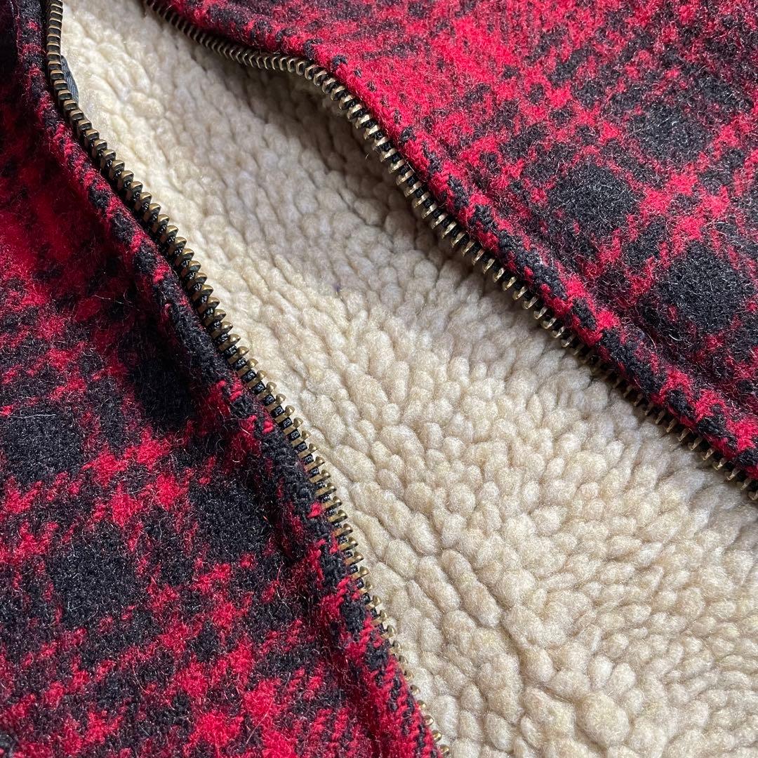80´s美品WoolrichウールリッチUSA製ベスト赤チェックXL裏地ファー