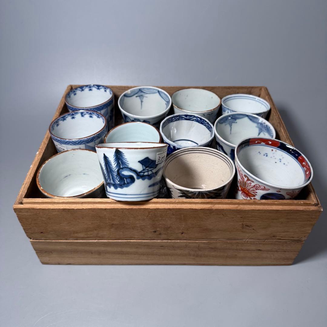 幕末〜昭和初期　そば猪口　まとめて12点　おまけで箸置き6個　染付　色絵 幕末〜昭和初期 そば猪口 まとめて12点 おまけで箸置き6個 染付 色絵