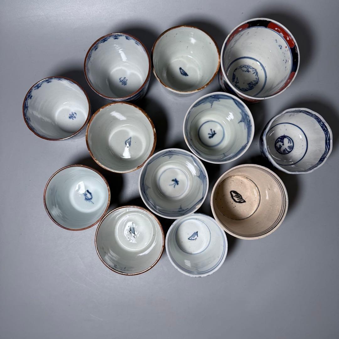 幕末〜昭和初期 そば猪口 まとめて12点 おまけで箸置き6個 染付 色絵