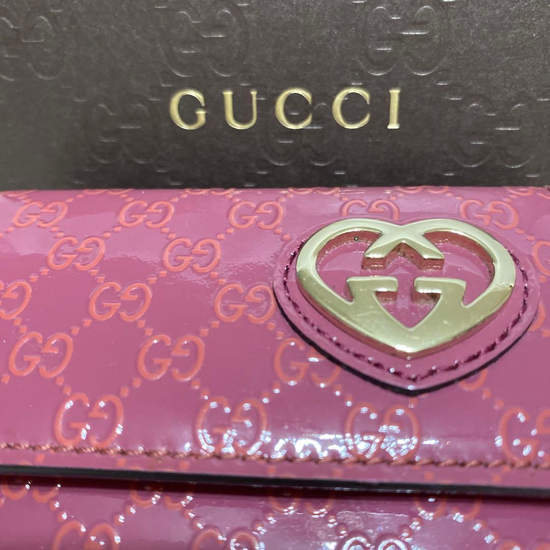 美品 グッチGUCCI 6連キーケース GGパターン ハート型マイクロ