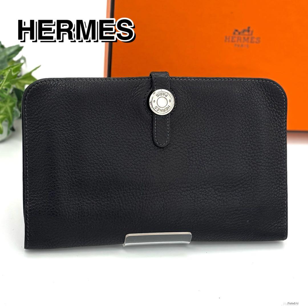 美品】HERMES エルメス ドゴン GM 二つ折り 長財布 ダークネイビー