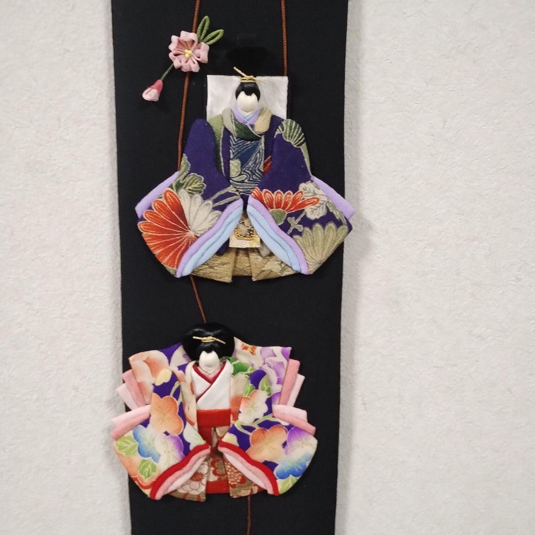 つまみ桜とすが糸のお雛様・押し絵・古布・タペストリー・ハンドメイド