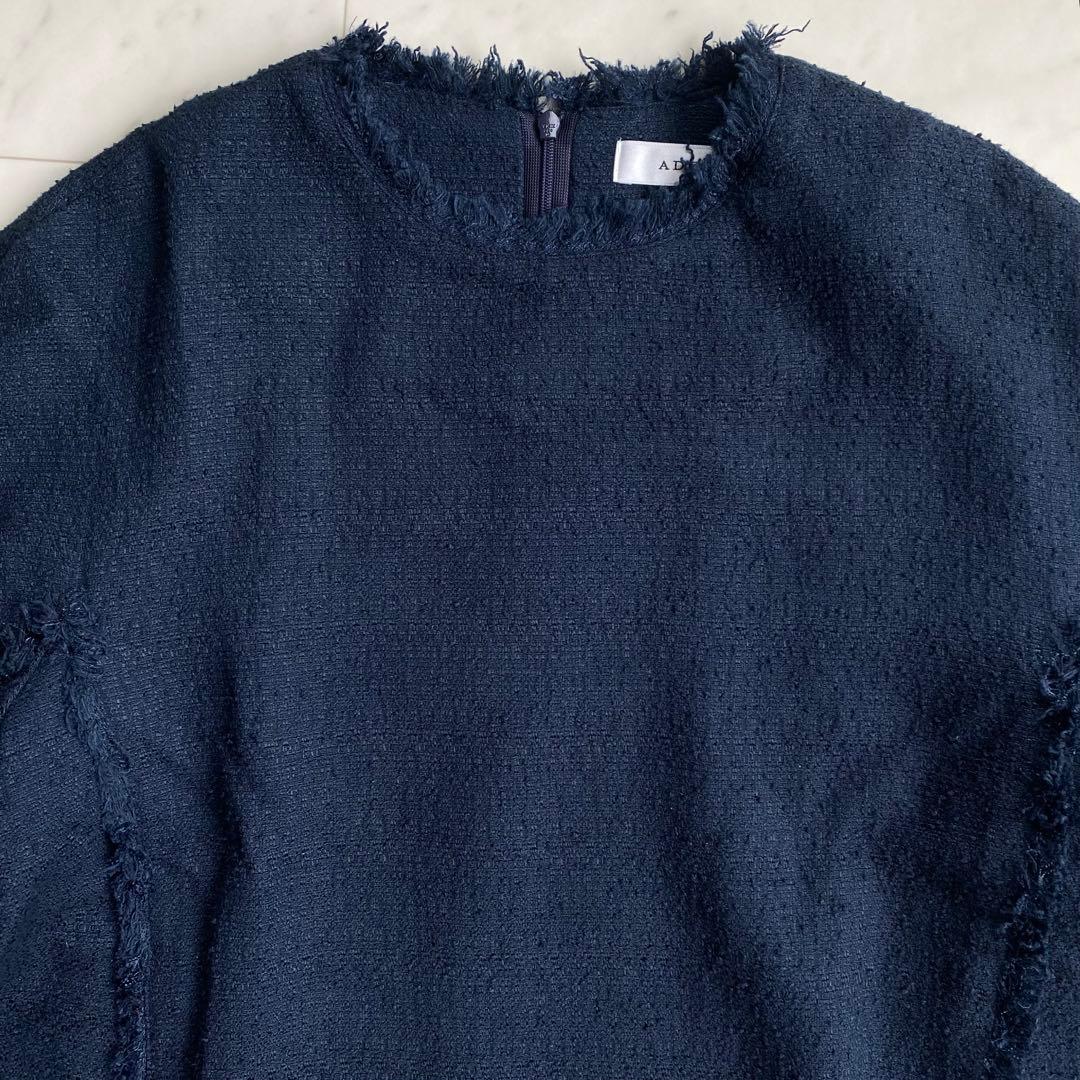 極美品 アドーア ADORE サマーツィードブラウス ネイビー 38