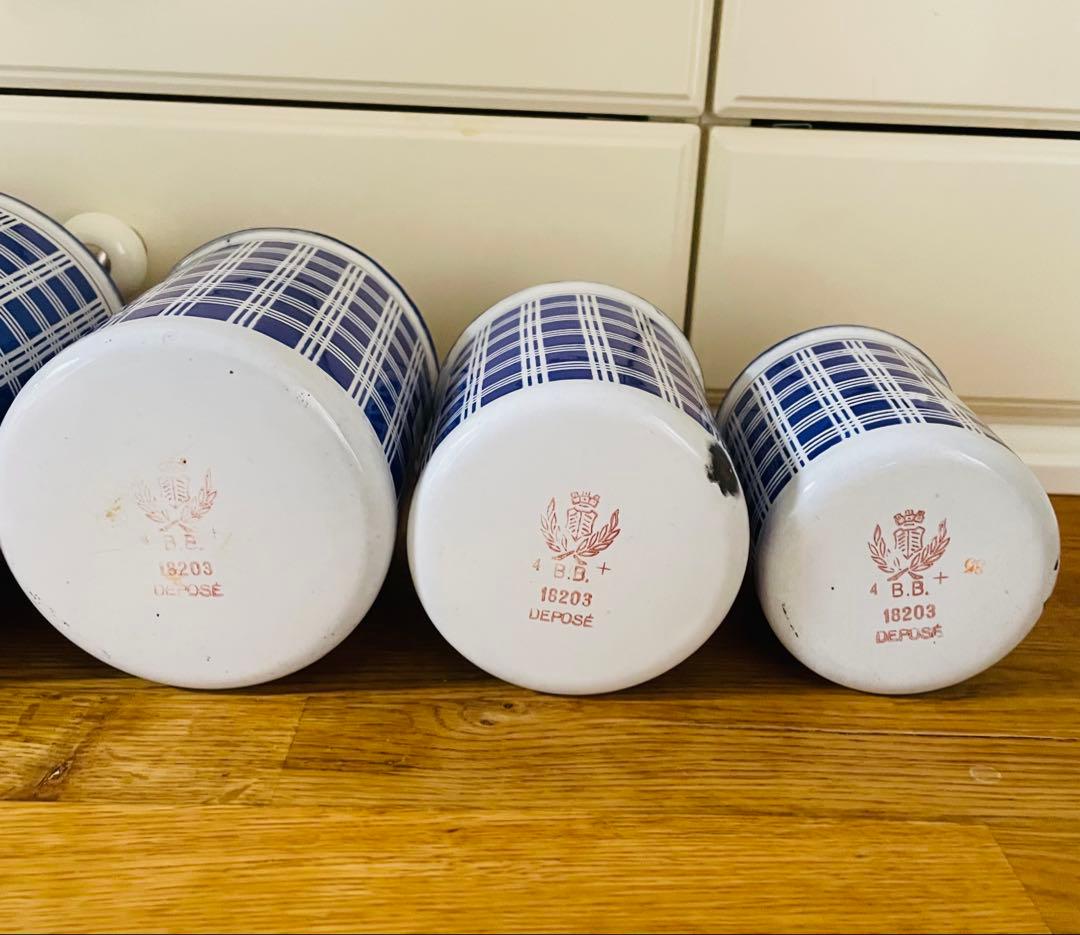 青ぶー様専用】フランス アンティーク BB社 ホーローキャニスター 5個