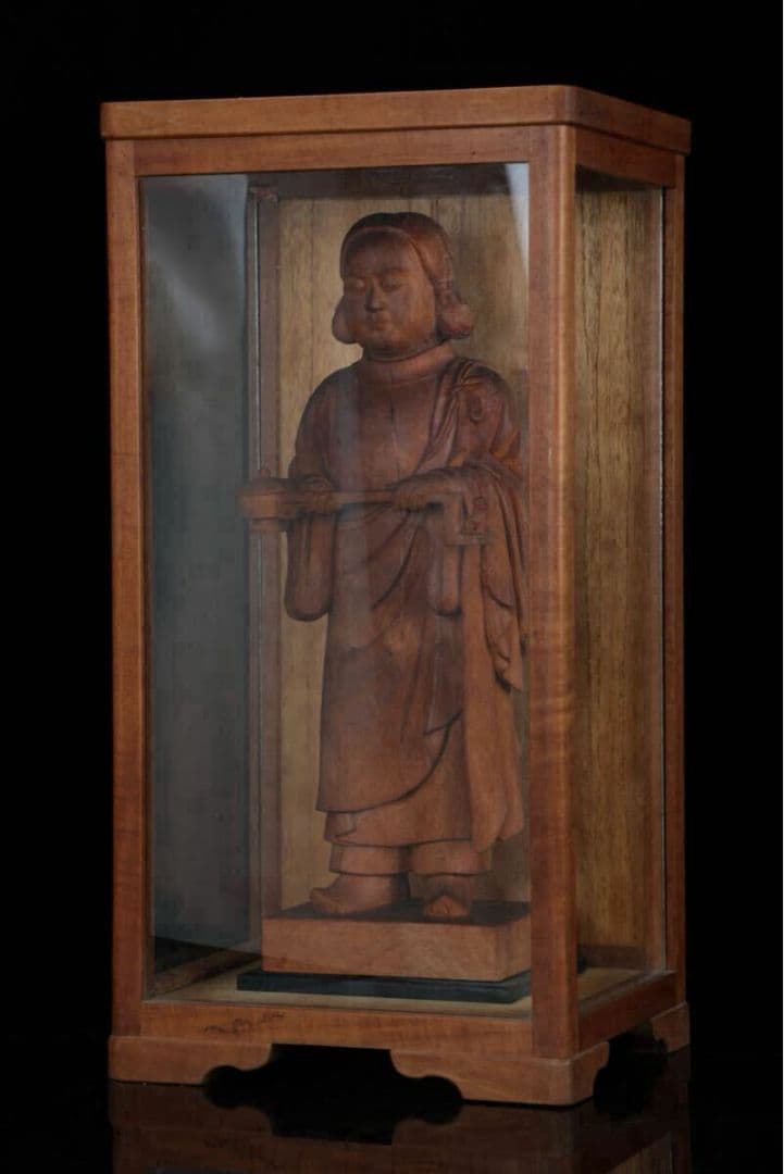 木彫 聖徳太子 孝養太子像 細密彫刻 ガラスケース付 高さ39cm 木造 彫刻