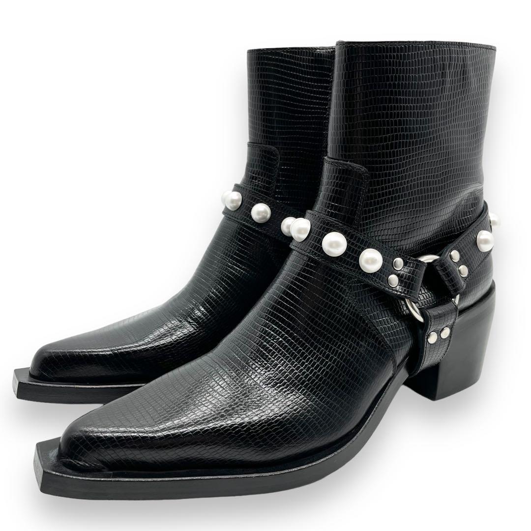 未使用品】ジョンローレンサリバン リザード型押し ポインデッドトゥ