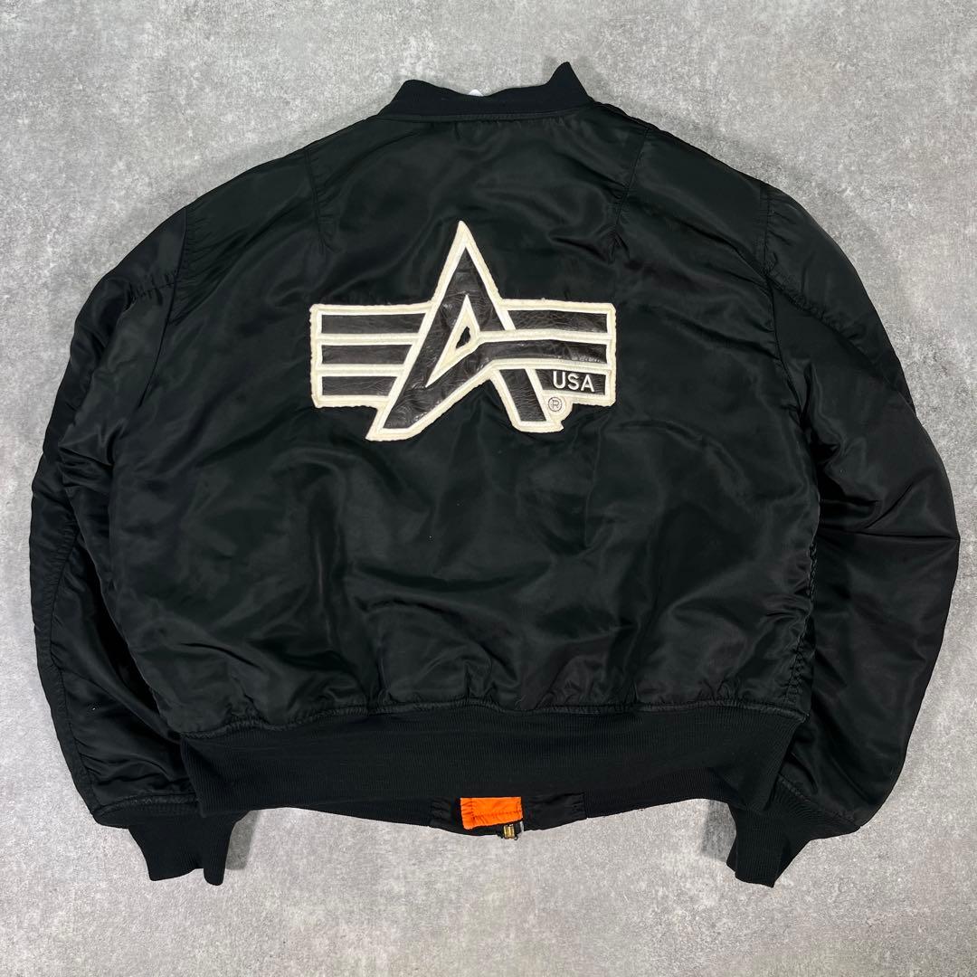 90s USA製　アルファ　MA-1 フライトジャケット　XL レザーワッペン 90s USA製 ALPHAアルファ MA-1 フライトジャケット 黒 XL - Sixpacjoe