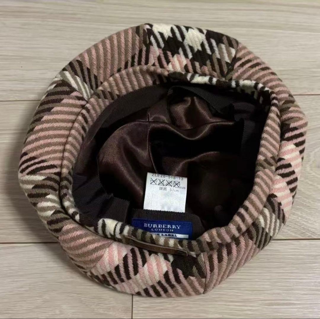 BURBERRY BLUE LABEL チェック柄 ベレー帽 ピンク - メルカリ