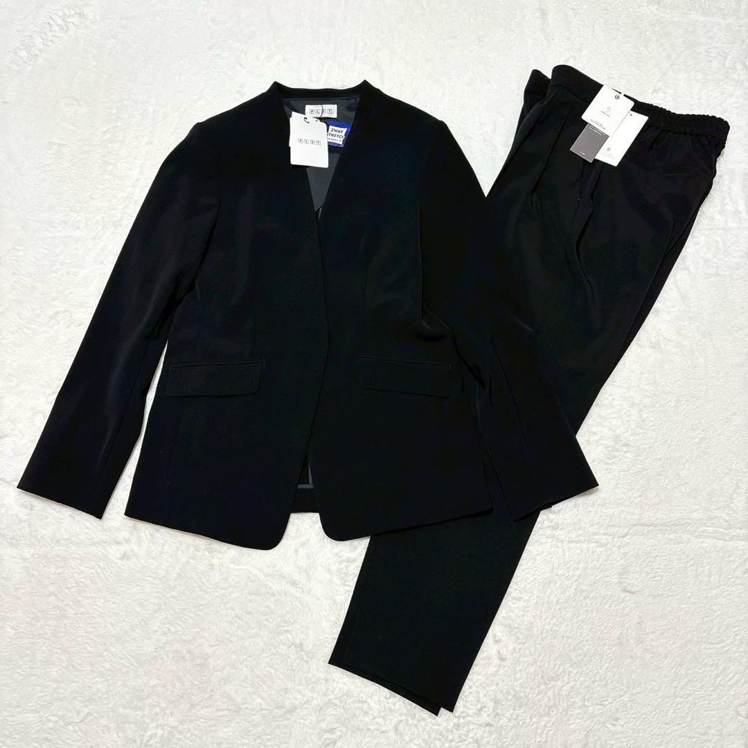 《タグ付き》ノーカラーパンツスーツセットアップ PLST グリーンレーベル L