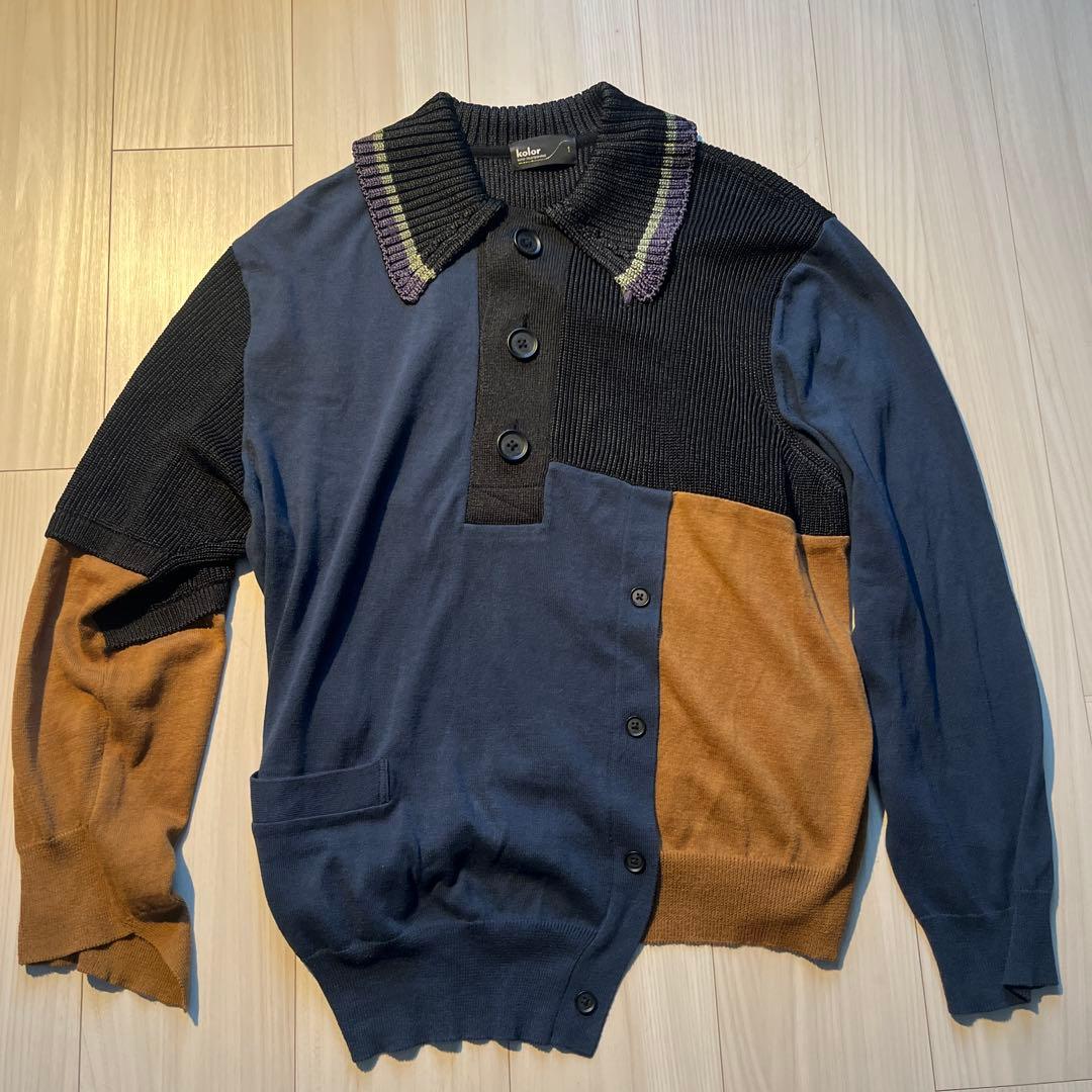 kolor カラー　クレイジーニットポロ　21ss 新品 kolor カラー 21SS 強撚天竺 S/S KNIT ドッキングニット