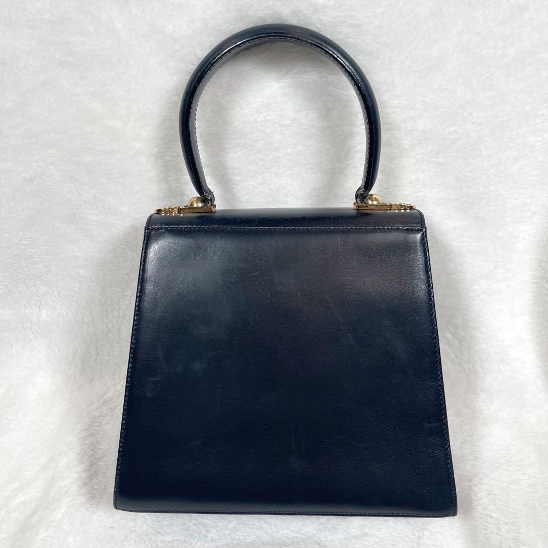 フェラガモ ガンチーニ 2way ハンドバッグ ショルダー レザー ネイビー