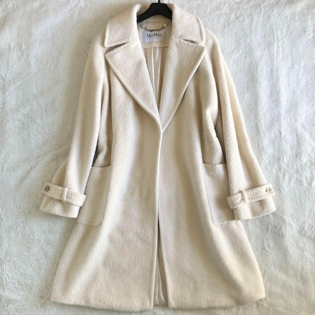 最高級 白タグ マックスマーラ アルパカベルテッドラップコート 44