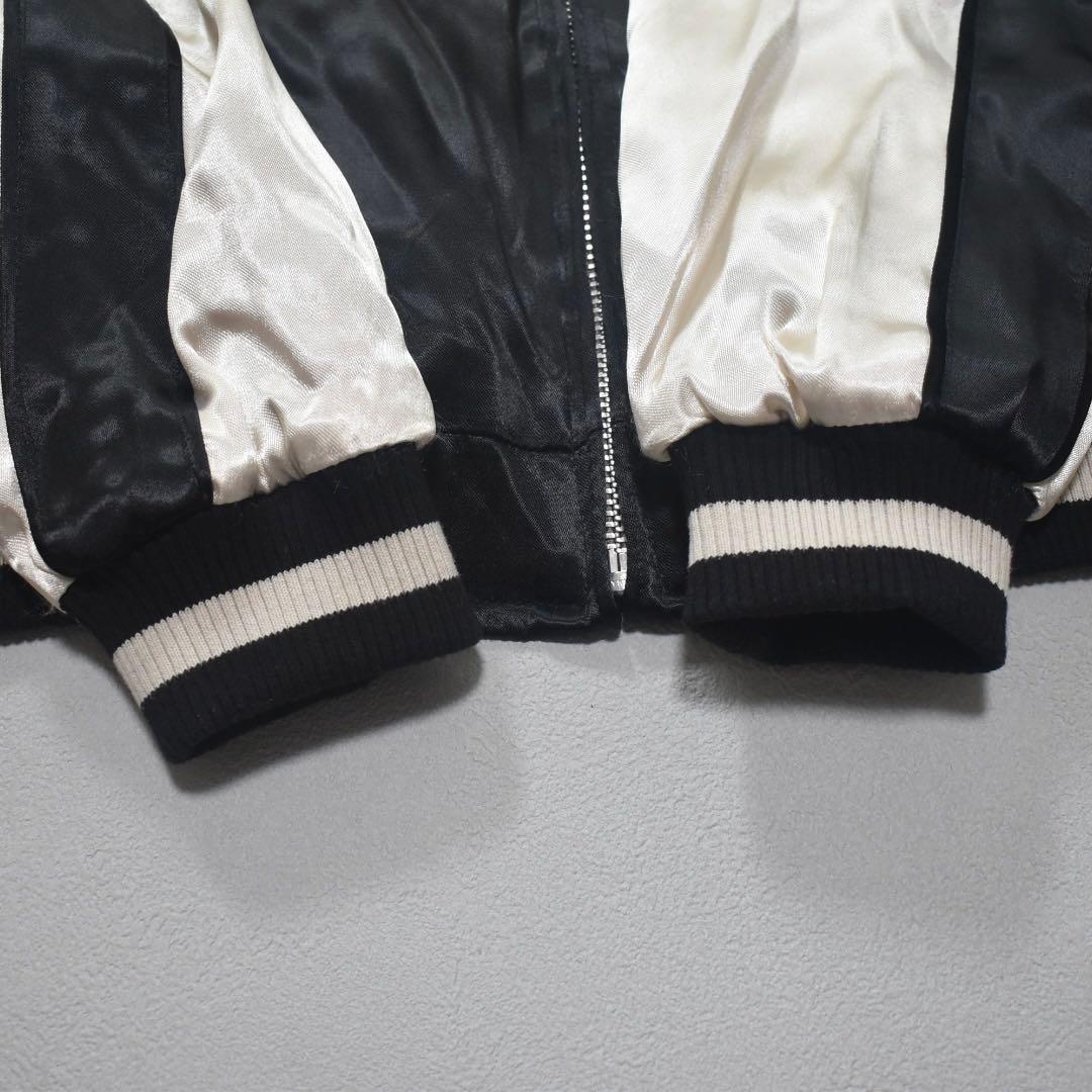 未使用級 花旅楽団 スカジャン 風神雷神 リバーシブル 刺繍 黒×白 L 和