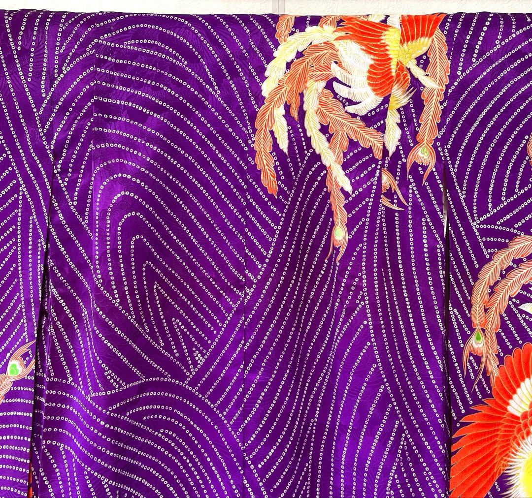 □七五三 正絹女児振り袖着物 鳳凰 金駒刺繍 紫色系 - メルカリ