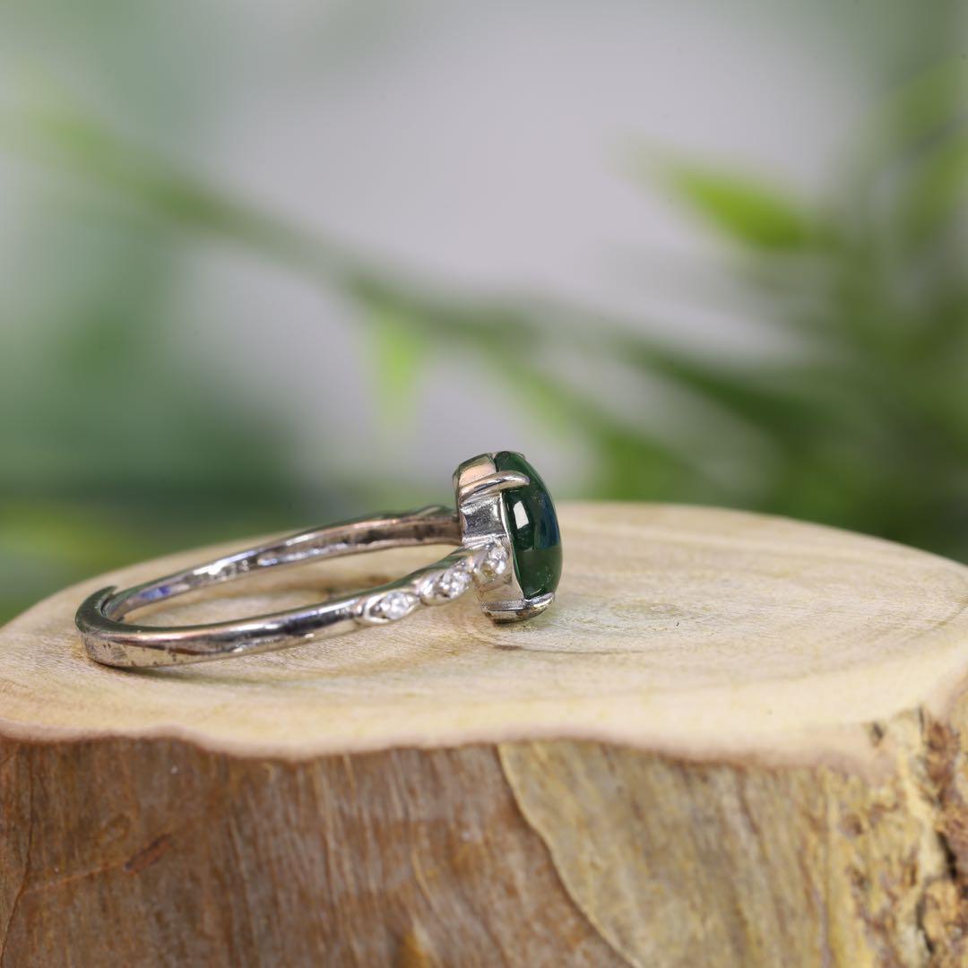 セール！ S390ミャンマーAジェイド天然本翡翠 シルバー925緑翡翠リング