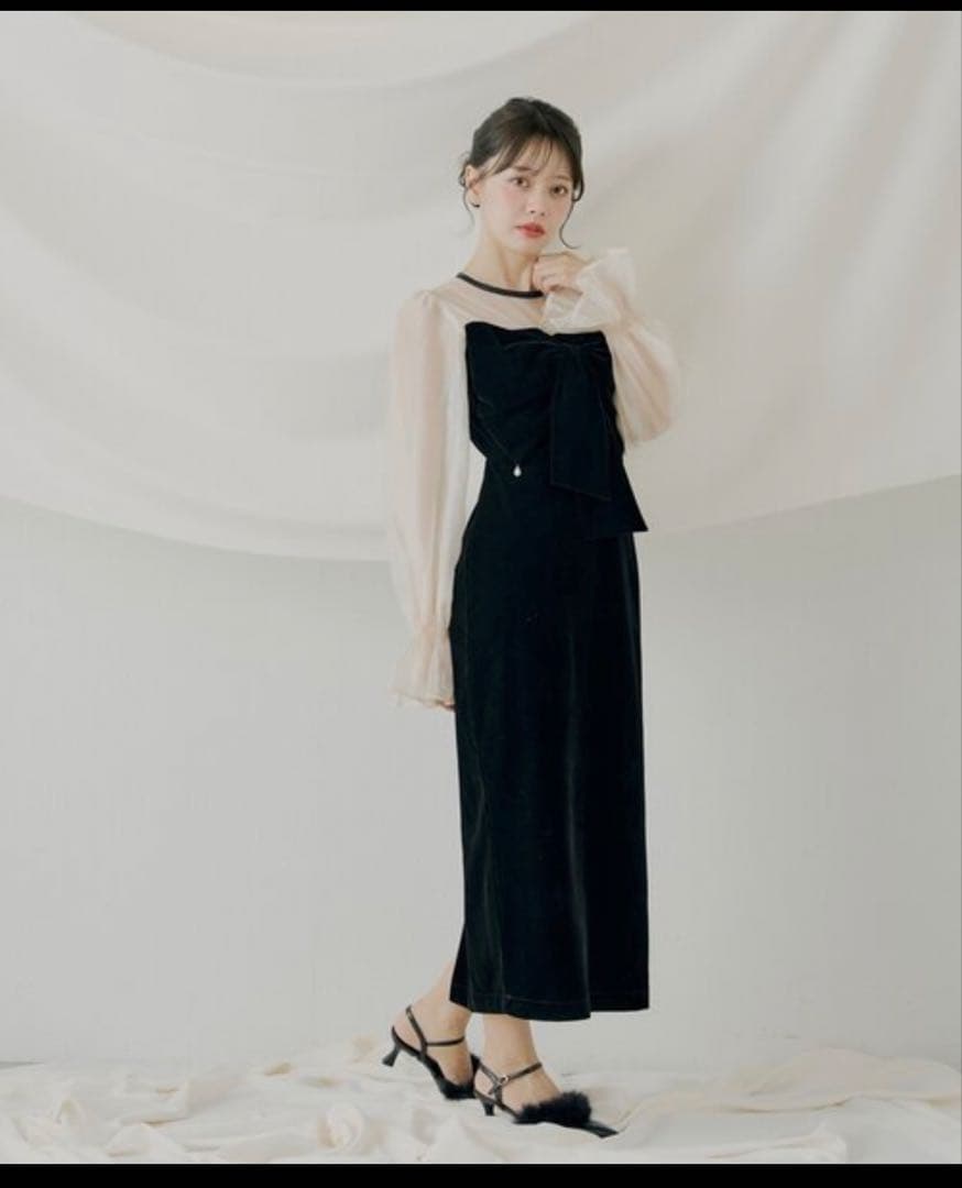 SALON by Chico】配色シアーリボンベロアワンピース/オケージョン