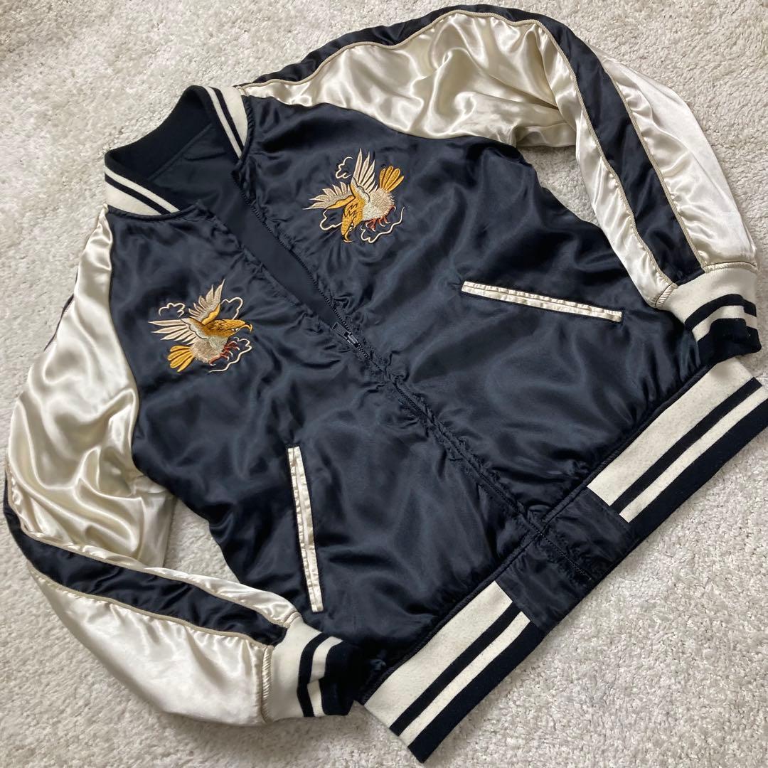 アルファインダストリーズ スカジャン L リバーシブル 黒 シルバー 鷹