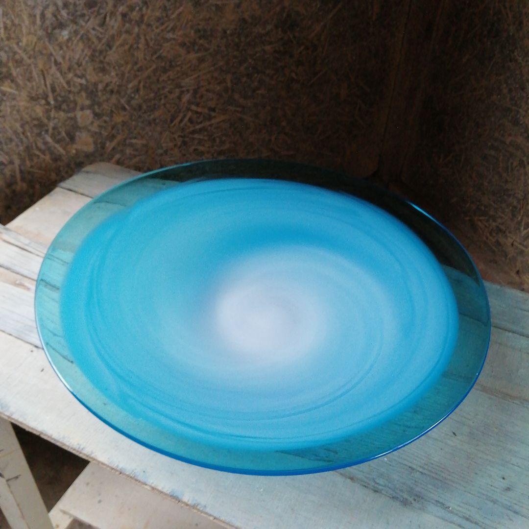 ガラス製　スカイブルー池坊花器　44.5cm