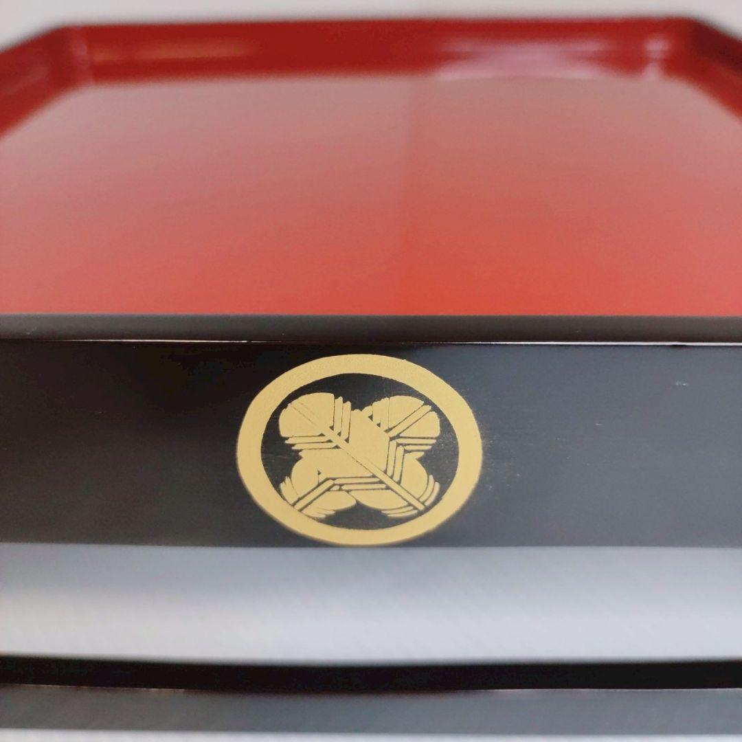 会津塗 3段重箱 丸に違い鷹の羽 家紋入 黒漆 木箱付年末年始の集まりに