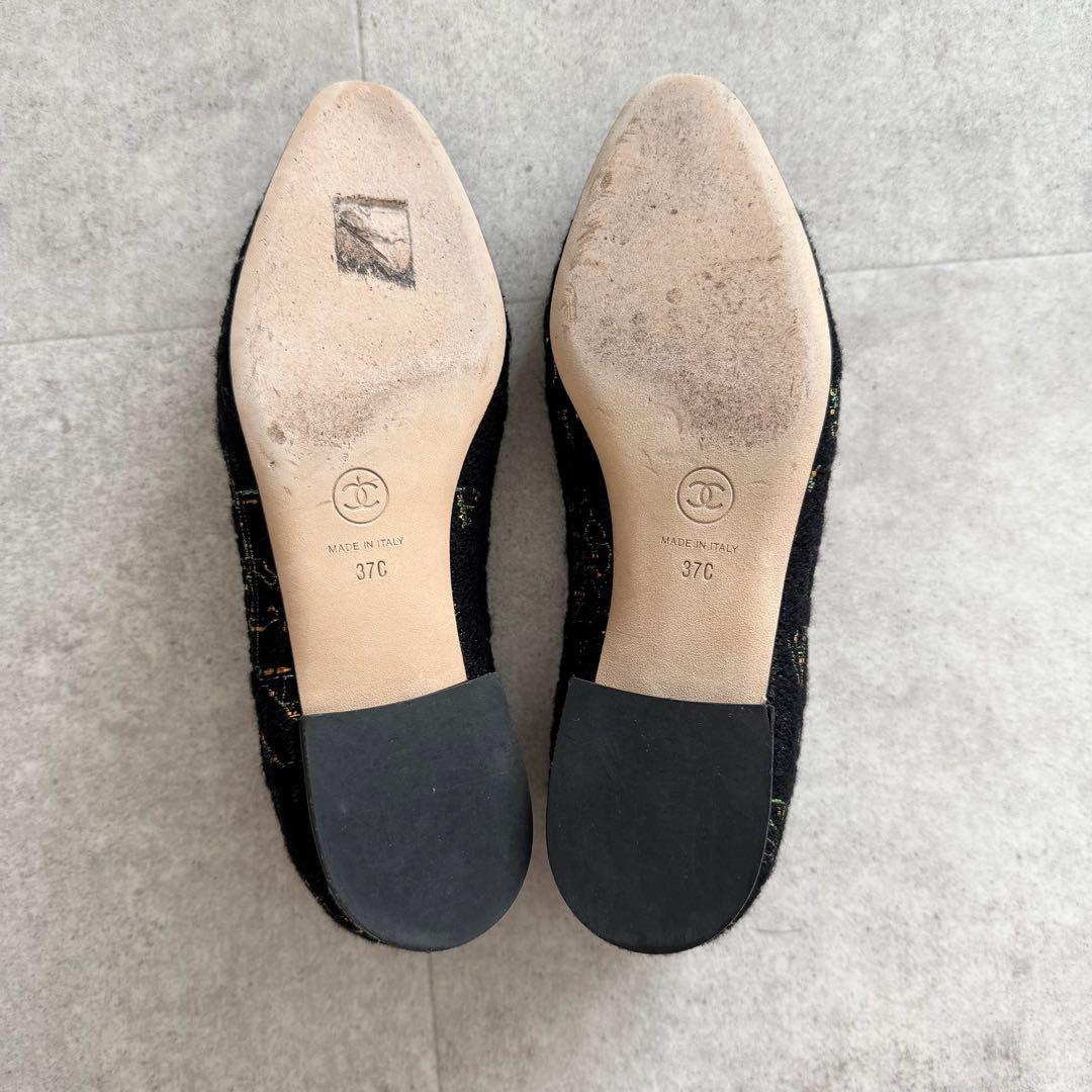 シャネル パンプス ココマーク リボン ツイード 黒 エナメル切替 保存