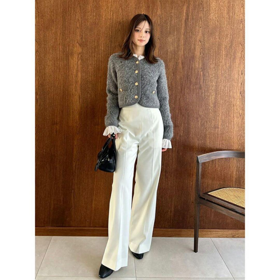 SNIDEL フリルブラウス付き シャギーニットカーディガン グレー - メルカリ